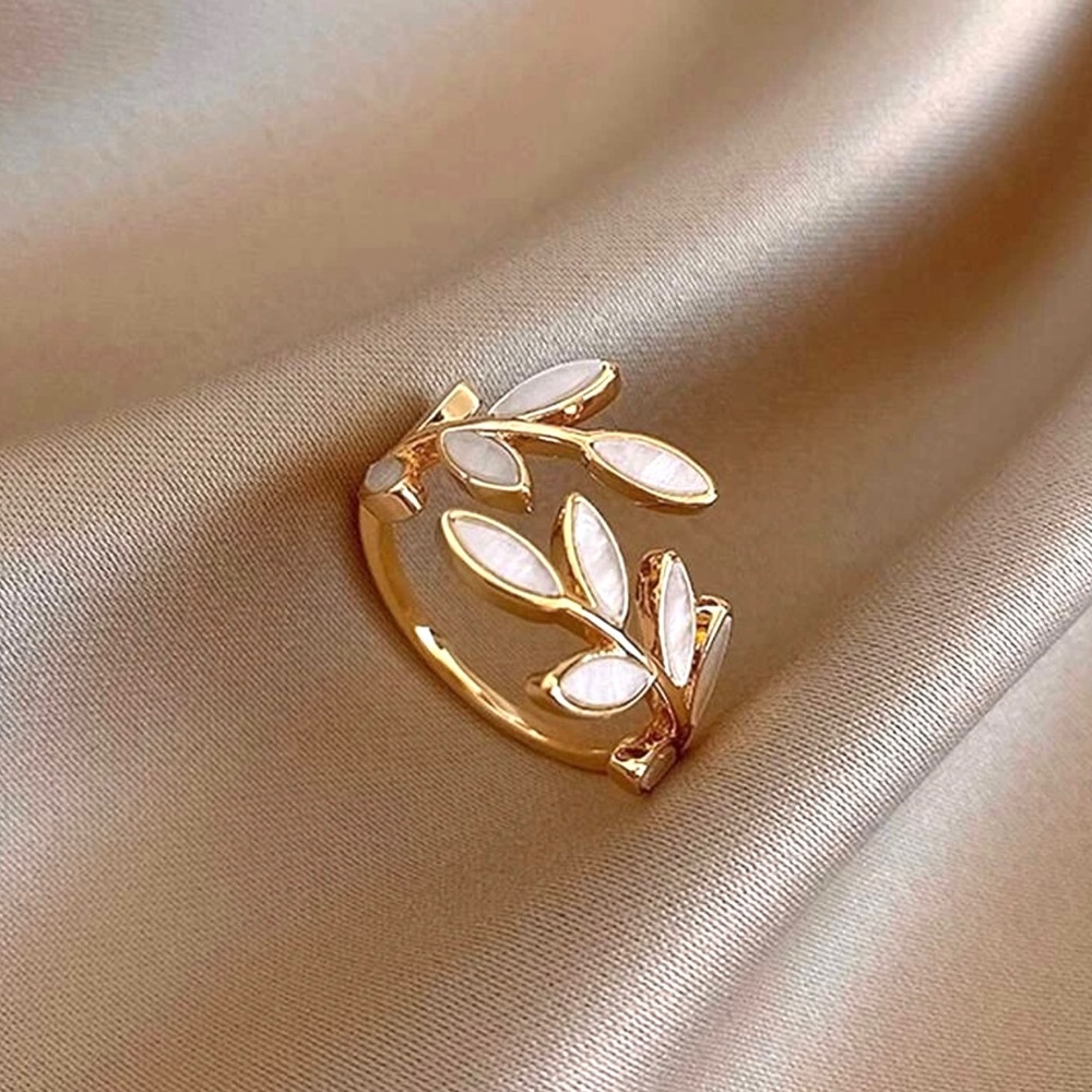Gold & Cream Olive Branch Cuff Ring